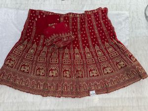 Red & Gold Embroidered Lehenga Fabric