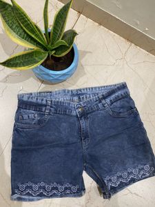 Denim Shorts with Lace Detail