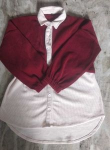 Women’s Two-Tone Collared Button-Down Tunic Top