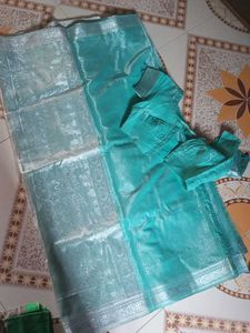 Teal Saree with ready made blouse