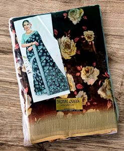 New Cotton Linen Floral Print Saree With Blouse