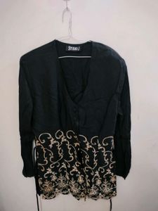 Embroidered Black Top
