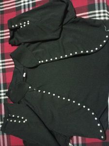 A Black Colour Pearls Mini Top