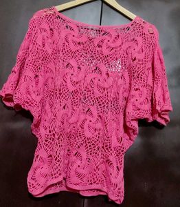 Pink Crochet Knit Top For 38 Bust
