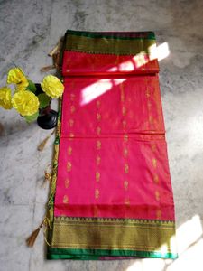 Dual Shade Peach Colour Kanjivaram Saree