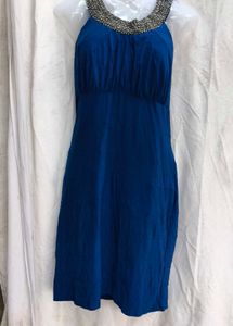 402711. Blue Beaded Neck Mini Dress