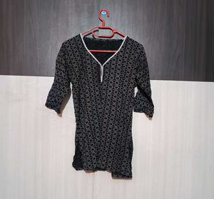 Patterned Black Kurti Top