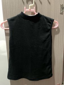 Black High Neck Crop Top