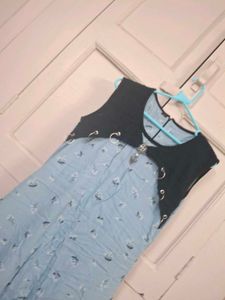 Blue Floral Dress with Vest
