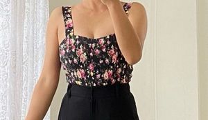 Black Top With Smoked Floral Design