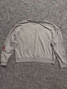 Floral Embroidered Gray Sweatshirt