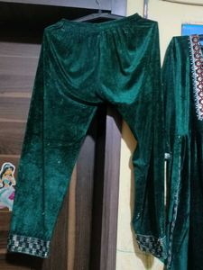 Green Velvet Kurta Set