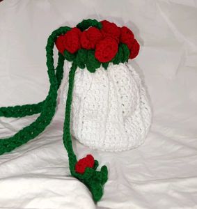 Crochet Rose Bouquet Potly Bag For Women And Girls