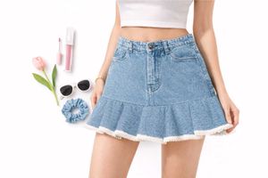 Denim Mini Skirt with Ruffle Hem