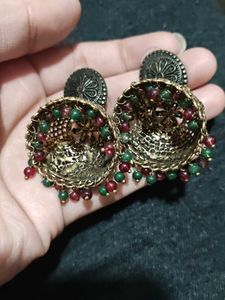Golden Oxidised Jhumkas