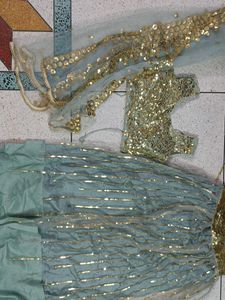 Stunning Sea Green and Gold Embellished Lehenga