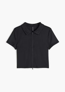 H&amp;M Black Collared zip-through top
