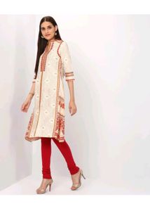 Elegant White &amp; Red Printed Kurti