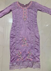 Lavender Embroidered Kurti Set