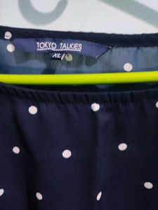 Navy Polka Dot Cold Shoulder Top