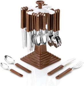 24-Piece Cutlery Set With Brown Handles& 4 Glasses