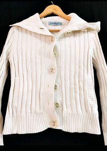 Women Korean White Ribbed Sweater