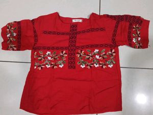 Red Handwork Top