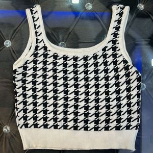 Houndstooth Knit Crop Tank Top