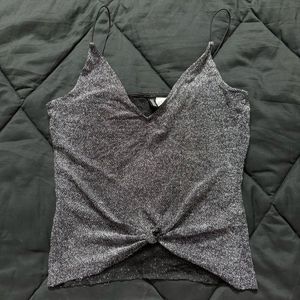 H&M Silver Metallic Spaghetti Strap Crop T