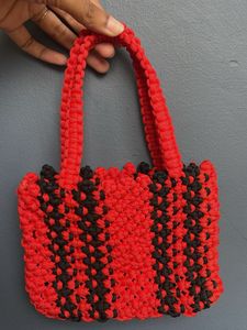 Washable Handmade Macron Red &amp; Black Handbag