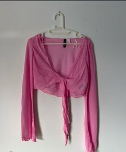 H&amp;M airy tie hem pink beachy top