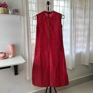 Red Sleeveless A-line Kurti