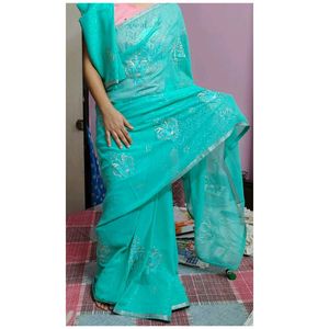 Saree With Silver Border