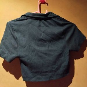 Navy Blue Polo Neck Crop Top