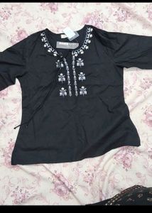 Branded Black Embroidery Cotton Top