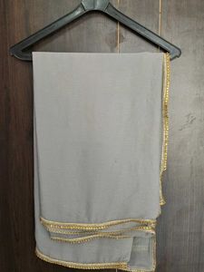 Light Grey &amp; Gold Trim Dupatta