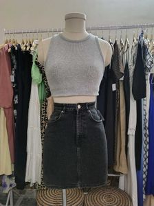 Zara Black Denim Mini Skirt