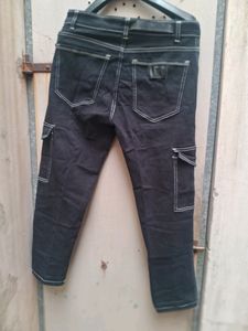 Dark Wash Cargo Pants with Contrast Stitching