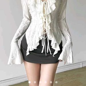 Ruffle Trim Long Sleeve Top