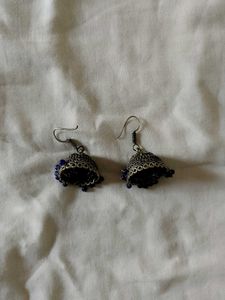 Jhumka Earrings - Silver & Blue
