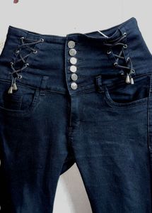 Lace-Up High-Waisted Black Jeans
