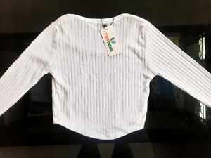 White Ribbed Long Sleeve Top