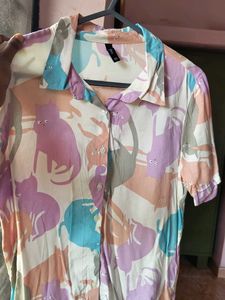 Colorful Cat Print Short Sleeve Top