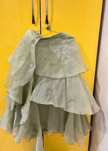 Mint Green Layered Skirt with Black Sequin Choli