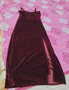 Burgundy Velvet Slit Dress