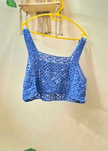 Blue Crochet Crop Top