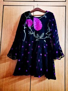 Elegant Midnight Bloom – Flared Mini Dress