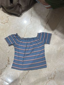 Shein Blue Striped Bardot Top