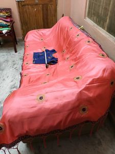 New Unique BabyPink &amp; BlueBorder SilkSaree withBlo