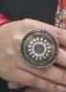 silver oxidised mirror work statement ring